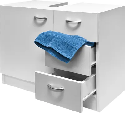 Image de Meuble de rangement sous évier lavabo Blanc Salle de bain 3 Tiroirs Rangement Meuble de salle de bain
