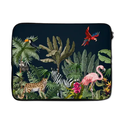 Produktbild von MuchoWow® Laptop Hülle 17 Zoll Laptoptasche Dschungel - Pflanzen - Tiere - Kinder - Flamingo - Zebra - Zipper - Schutzabdeckung