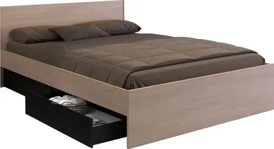 Produktbild von Bett mit 4 Schubladen - 160 x 200 cm - Naturfarben & Schwarz - VELONA