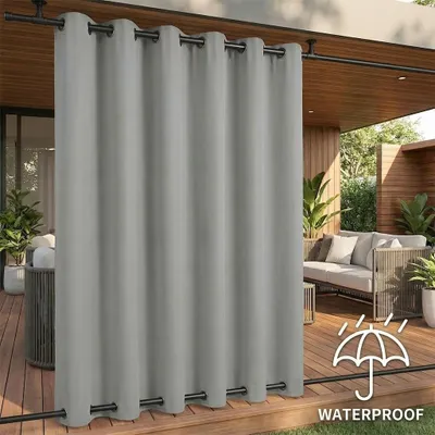 Produktbild von 1 Stück Grau Outdoor Vorhang Wetterfest Wasserdicht Mit ösen Oben Und Unten Verdunkelungsvorhang Outdoorvorhänge Blickdicht Vorhänge Gardinen Für Balkon Terrasse Garten Patio, 254x274cm