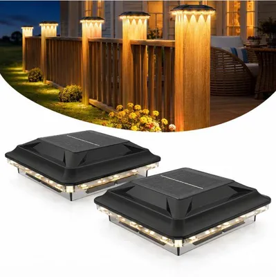 Produktbild von Solar Säulenleuchte mit 3 Lichtfarben (2700K/4000K/6000K),  LED Spots, 16 Linsen, automatisch, kabellos, für Garten Zaun Terrasse, 130x130x41mm