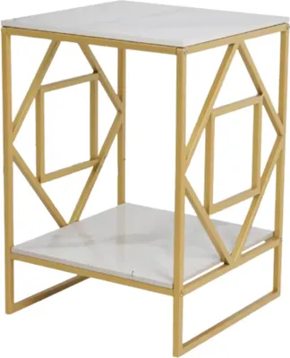 Imagen del producto de Mesa auxiliar moderna – Color dorado – Aspecto de mármol auténtico – Cuadrada – De 2 niveles – Ideal para el salón – Estructura de metal – 40 x 40 x 58 cm