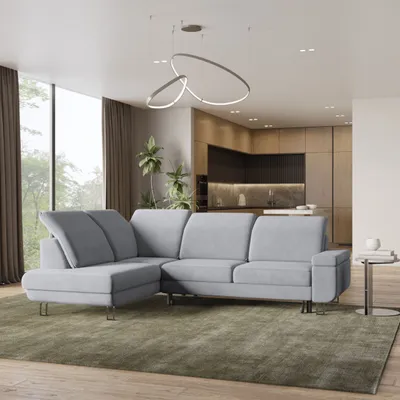 Zdjęcie produktu dla Masseno Narożnik LERMA R-S z funkcją spania i pojemnikiem na pościel Kształt L, Rozkładana sofa, Rogówka - Jasnoszary, MONOLITH 84
