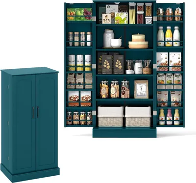 Immagine prodotto di KOMFOTTEU Credenza con doppia anta, credenza con ripiani regolabili, credenza multiuso per dolci, credenza da cucina per sala da pranzo, 60x40x120 cm (verde)