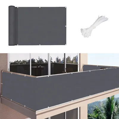 Produktbild von Balkonumspannung Wasserdicht Sichtschutz Balkon Sichtschutzmatte Wetterfest Zaunblende mit Ösen & Kabelbinder Windschutz Sonnenschutz für Terrasse Garten 90x300cm Dunkelgrau