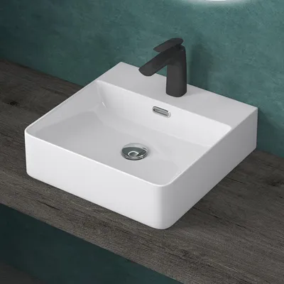 Immagine prodotto di doporro Lavabo da Appoggio Lavandino Sospeso Bagno Rettangolare 42 cm in Vetroceramica Bianco Lucido con Foro per Rubinetto e Troppopieno - Meissen201