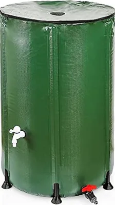 Produktbild von RENATA Faltbare grüne Regentonne aus UV-stabilem PVC, 500 Liter Volumen, inkl. Filter & Schlauchschnelladapter, Tonne, Regentonne, Mehrzweckfass, Kunststoffbehälter, Wassertank