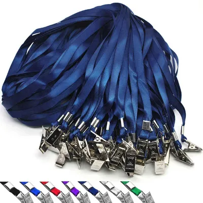 Immagine prodotto di Laccetti portachiavi, tipo tracolla, in nylon, piatti, con clip a bulldog, colore nero, confezione da 100 pezzi
