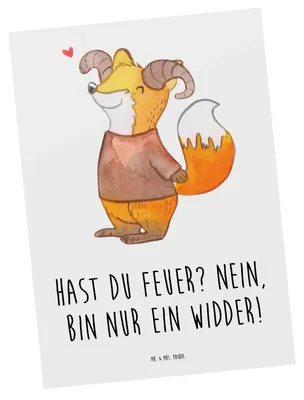Produktbild von Mr. & Mrs. Panda Postkarte Widder Feuer - Weiß - Geschenk, Horoskop, Sternzeichen, bildkarte, Energie, Tierkreiszeichen, Feuerzeichen, Leidenschaft, Geschenke Astrologie