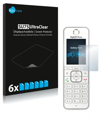 A product shot featuring a box of screen protectors and a cordless phone.