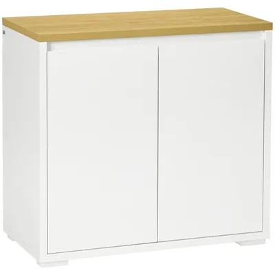 Image de Buffet - Commode avec 2 portes - Étagère intérieure réglable - 80x37x75 cm - Bois - Blanc