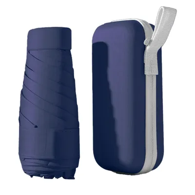 Produktbild von Regenschirm, Mini Regenschirm, Taschenschirme, Kompakter Regenschirm Mini Faltbarer Reise Regenschirm Klein Mit Etui, Uv-Regenschirm (Dunkelblau)
