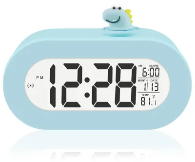 Image de Réveil numérique avec affichage de la date et de la température, fonction de répétition et éclairage bleu