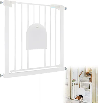 Produktbild von LARS360 Türschutzgitter Absperrgitter Treppengitter Treppenschutzgitter Ohne Bohren mit Schiebetür für Haustiere Auto-Close 180° (75-85cm Weiß)