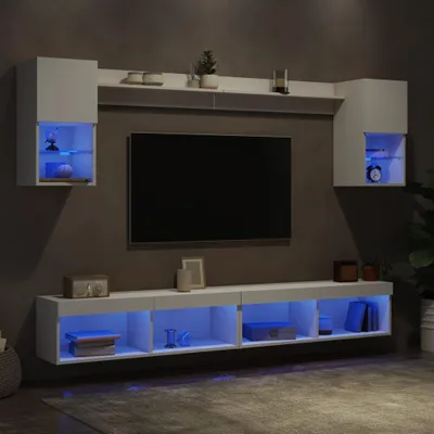 Image de Maison Exclusive - Ensemble de salon 6 pièces avec éclairage LED, blanc, aggloméré