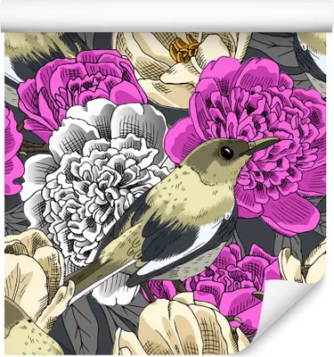 Immagine prodotto di rotolo da 10 m di VLIES WALLPAPER uccello fiori colorati XXL