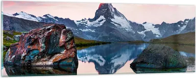 Produktbild von Bilder auf glas - Berge Felsen Wasser - 90x30cm - Glasbilder - Wandbilder - Kunstdruck - zum Aufhängen bereit - Wanddekoration aus Glas - Glas Bilder - Wandbild auf Glas - Einteilig - GAB90x30-3892
