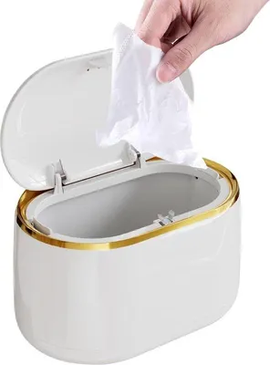 Produktbild von Mini-Tischmüllbehälter mit Deckel, 2-Liter-Tischmüllbehälter, kleiner Tischmüllbehälter für Büro, Kinderzimmer, Schreibtisch, Badezimmer, Küche (weiß)