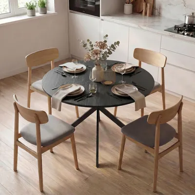 Produktbild von SUGIFT Küchentisch mit X-Stahlbeinen, Runder Esstisch für 4 Personen, Industriestil, Schwarz | Spanplatte | Höhe 75 cm | Ø 100 cm