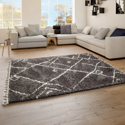 Produktbild von TT Home Wohnzimmerteppich Hochflor Langflor Abstrakt Mit Fransen Skandinavischer Stil Größe 140x200 cm