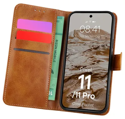 Produktbild von Handyhülle mit Klappe für Google Pixel 11 / 11 Pro, Bizon Case Pocket, Braun