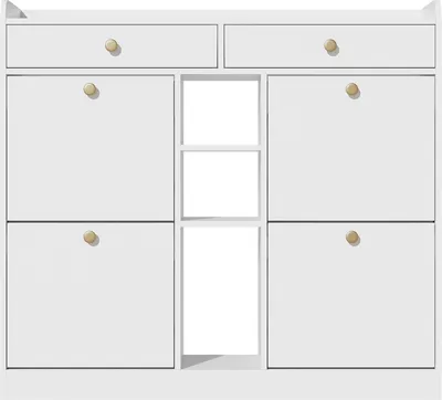 Produktbild von Schuhschrank，Schuhkipper，Schuhablage，Sideboard，Schuhregal，platzsparend，Schuhkommode，Schuhständer，Beistellschrank，mit 4 Klapptüren&2 Schubladen,weiß