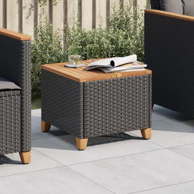 Produktbild von Stół ogrodowy czarny 45x45x37 cm polirattan drewno akacjowe