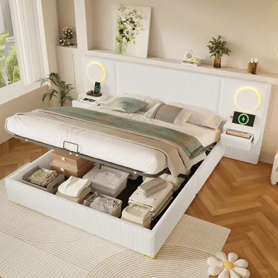 Immagine prodotto di Letto imbottito STILVORA, 180x200 cm, con testiera LED e prese USB, letto matrimoniale con spazio contenitore a sollevamento idraulico, rivestito in velluto