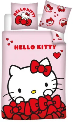Produktbild von Unyqoos® Hello Kitty Bettwäsche-Set 140 x 200 cm mit Kissenbezug 65 x 65 cm, Polykatoen (52% Baumwolle/48% Polyester), rosa, beidseitig bedruckt