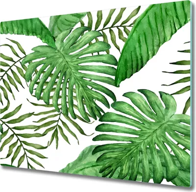 Produktbild von Glas Herdabdeckplatte 60x52 cm Spritzschutz Glasabdeckplatte Schneidebrett Tropische Blätter