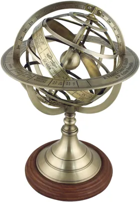 Image de Sphère armillaire en bois et laiton, diamètre 39 cm, style antique
