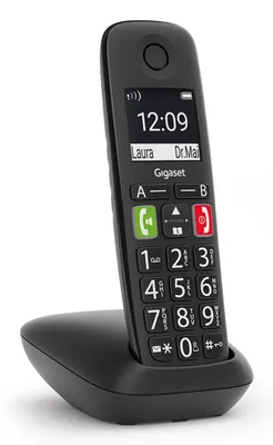 Produktbild von Gigaset E290A, Analoges/DECT-Telefon, Kabelloses Mobilteil, Freisprecheinrichtung, 150 Eintragungen, Anrufer-Identifikation, Schwarz