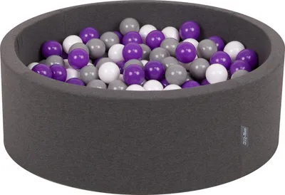 Zdjęcie produktu dla KiddyMoon suchy basen okrągły z piłeczkami 7cm ciemnoszary: biały-szary-fiolet 90x30cm/300piłek zabawka basen piankowy