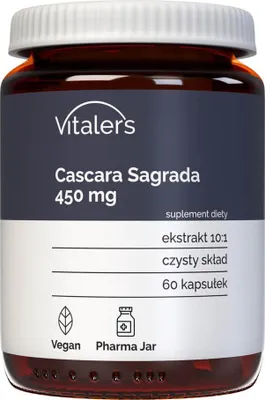 Obrázok produktu pre Vitaler's Cascara Sagrada 450 mg – 60 kapsúl, vegánske, 2 mesiace užívania, bez konzervačných látok, čisté zloženie