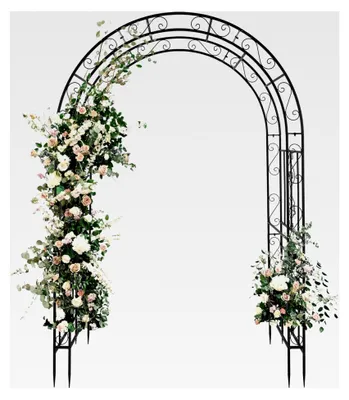 Produktbild von Metallgartenbogen 134,5 x 58,5 x 213 cm – Rosenbogen ohne Tür in Schwarz – Stabiler Rankbogen für Kletterpflanzen