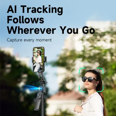 Zdjęcie produktu dla C17 AI gimbal selfie stick z funkcją rozpoznawania twarzy, quadrapod z automatycznym obrotem 360°, przenośny, wysuwany w zakresie 360-1635 mm, z pilotem do vlogów i zdjęć