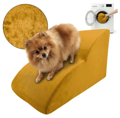 Immagine prodotto di Scala a muro per cani e gatti. RAMPA PER CANI. Scala per animali domestici, 2 gradini, colore giallo reale, tessuto