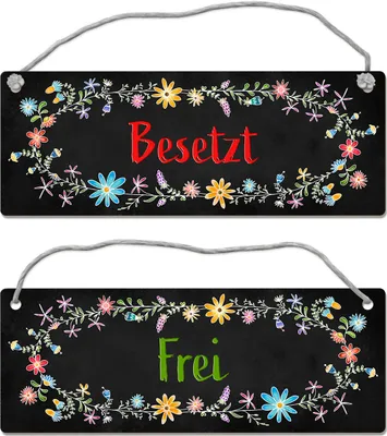 Produktbild von Schwarzes Toilette ist frei oder besetzt Wendeschild mit Blumen Motiv und Kordel