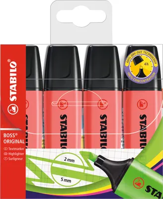 Produktbild von Textmarker - STABILO BOSS ORIGINAL - 4er Pack - rot