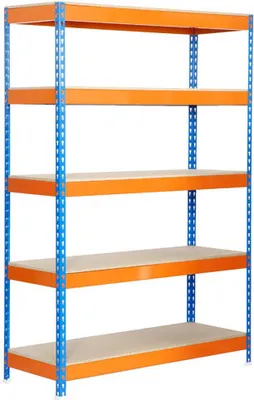 Produktbild von PROREGAL Schwerlastregal WOOD YETI LIGHT FIVE | HxBxT 200x120x45cm | Fachlast 300kg | Blau-Orange