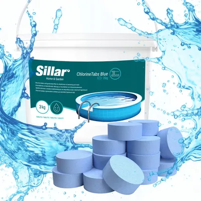 Produktbild von Sillar Chlortabletten 1x20g – Multifunktionale Pooltabletten für Desinfektion Algenverhütung Flockung Kalkvermeidung & Chlorstabilisierung - Blaue, 3kg