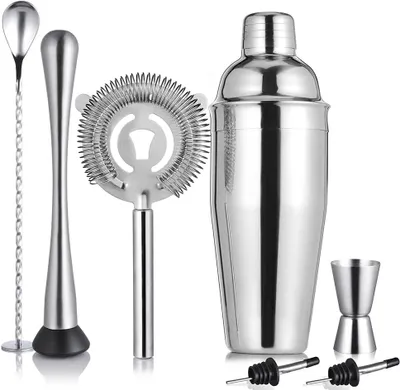 Image de Ensemble de shakers à cocktails en acier inoxydable et ensemble de bar - Kit de mixologie pour la préparation de boissons - Outils de barman : Shaker à martini de 680 ml