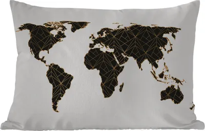Produktbild von MuchoWow® Outdoor Kissen - Weltkarte - Schwarz - Gold - Kinder - Jungen - Mädchen - 50x30 cm - Wetterfest - Lounge Kissen - Sofa kissen - Wohnzimmer Dekoration