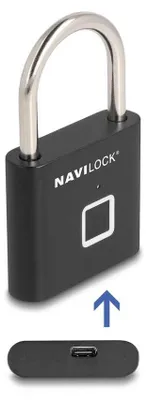 Productafbeelding van Navilock hangslot met vingerafdrukherkenning, 75 x 45 13 mm, zwart (20965)