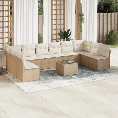 Produktbild von Design 11-tlg. Garten-Sofagarnitur mit Kissen Beige Poly Rattan, Gartenmöbel-Sets 2024 Neu