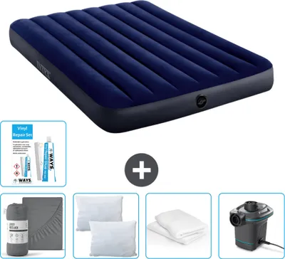 Produktbild von Intex Airbed - Doppelbett - 137 x 191 x 25 cm - Blau - Im Lieferumfang enthalten Spannbettuch - Küssen - Pumpe - Reperaturset en Kissenschutz