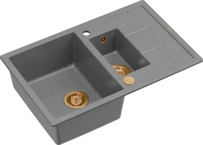 Produktbild von QUADRON Spülbecken 1,5-Becken Spüle | Größe: 78 x 50 x 22 cm | MORGAN 156 | Küchenspüle Granitspüle aus GraniteQ mit Siphon | Grau & Kupfer