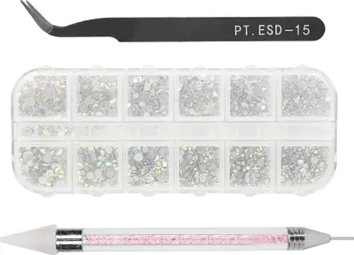 Image de Kit de décoration pour ongles avec strass, pince courbée, stylo à pointe en silicone et décorations pour manucure – Kit d'outils pour la décoration des ongles