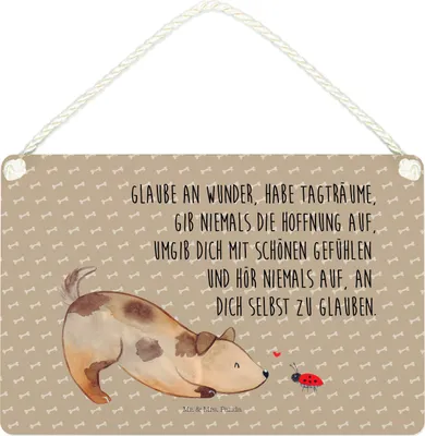 Produktbild von Mr. & Mrs. Panda holzbild Hund Marienkäfer DIN A4 - Hundeglück - Geschenk, Mischlingshund, kleine aufmerksamkeit, Zuversichtlich, Hunde, Türschild, Hoffnungsvoll, Schild