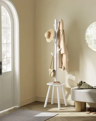 Image de Porte-vêtements blanc – Porte-vêtements – Bois d'hévéa – 34,7 x 34,7 x 170,5 cm